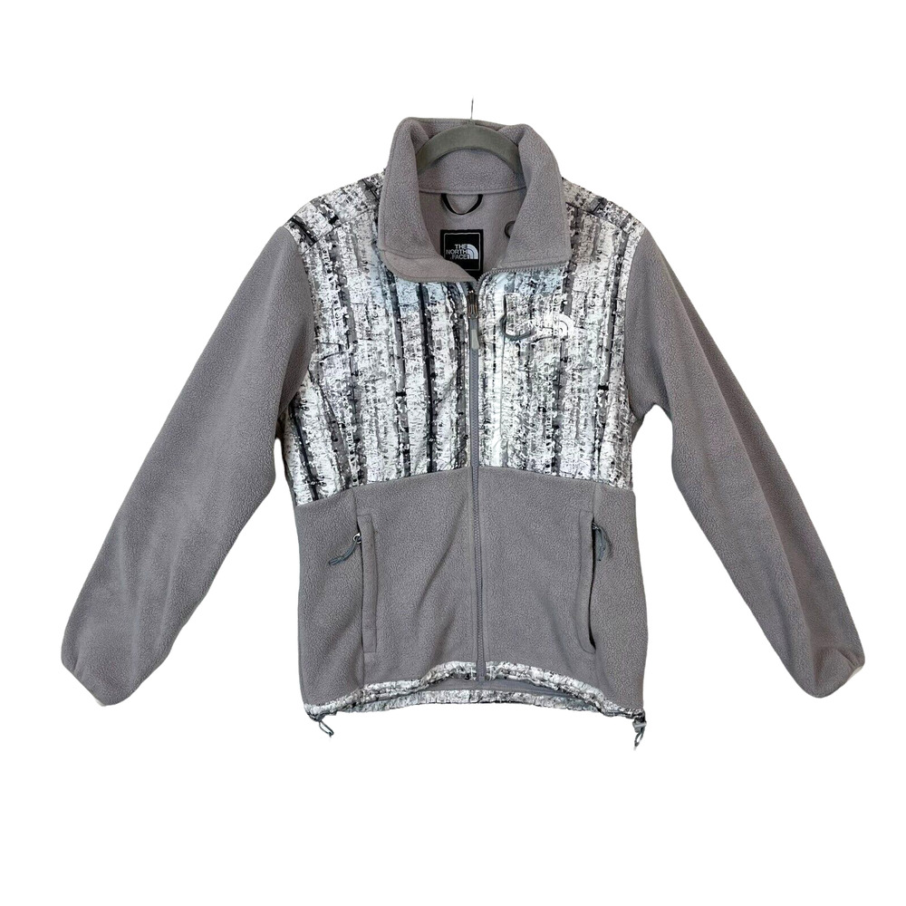 The North Face Women Polartec Jacket Birch Tree Gray White Fleece Full Zip SZ S